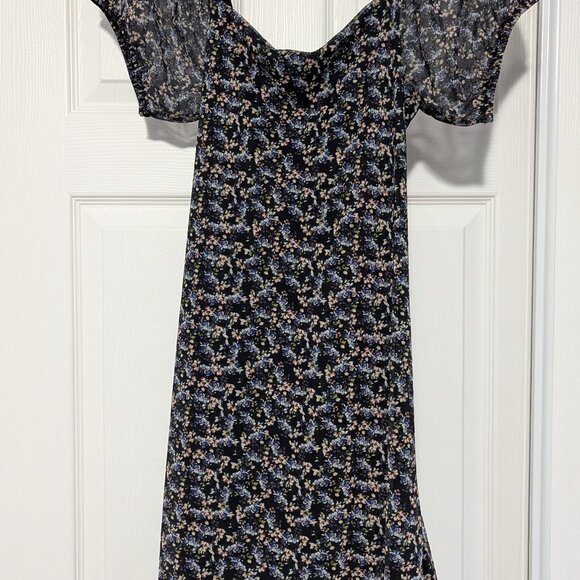 Free People Floral Mesh Material Mini Dress Puff Sleeve Low Back V Neck - Picture 6 of 7